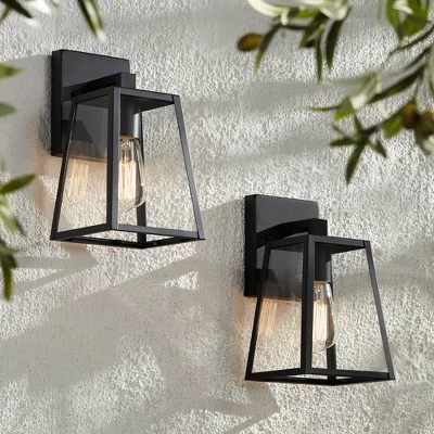 John Timberland Arrington Modern Outdoor Wall Lights Fixtures Set Of 2 Mystic Black 10 3/4" Clear Glass For Exterior Barn Deck House Porch Yard Patio