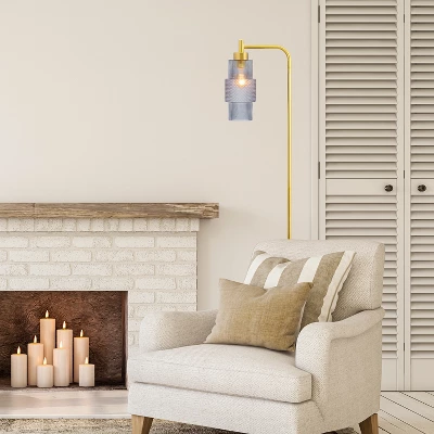 63" Kyra Pillar Shade Floor Lamp Blue/Gold - River Of Goods - Image 3