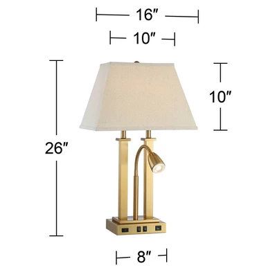 Possini Euro Design Deacon Modern Desk Table Lamp 26" High Brass With USB And AC Power Outlet In Base LED Reading Light Oatmeal Shade For Office Desk - Image 5