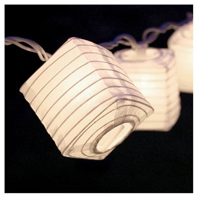 10ct 2.5"x7' Square Electric String Lights With Nylon LED Lanterns White - Image 2