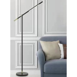 68" Adjustable Metal Virton Arm Floor Lamp (Includes LED Light Bulb) Black/Antique Brass - Cal Lighting