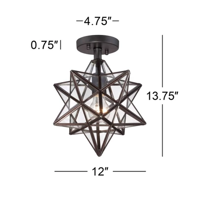 Franklin Iron Works Cuthbert Modern Farmhouse Ceiling Light Semi Flush Mount Fixture 11" Wide Black Iron Moravian Star Clear Glass Panels For Bedroom - Image 5