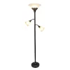Torchiere Floor Lamp With 2 Reading Lights And Scalloped Glass Shades Restoration Bronze/White - Lalia Home