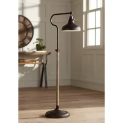 Franklin Iron Works Ferris Rustic Farmhouse Pharmacy Floor Lamp 57" Tall Bronze Faux Wood Grain Adjustable For Living Room Reading Bedroom Office Home