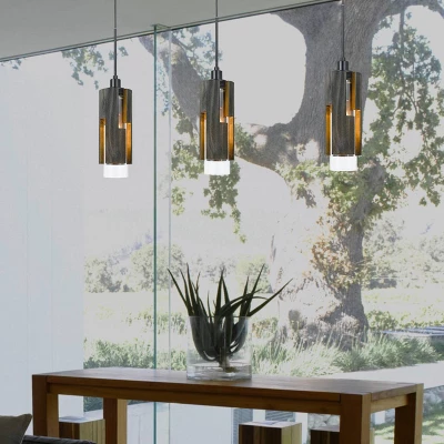 5.5" X 5.5" Reggio Wood Pendant With Clear Glass Cylinder Shade Dark Brown - Cal Lighting - Image 2