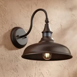 John Timberland Gough Rustic Farmhouse Outdoor Barn Light Fixture Bronze Dusk To Dawn Motion Sensor Dark Sky 12 1/2" For Post Exterior Deck House Yard