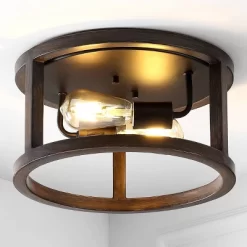 12.75" 2-Light LED Iron Rustic Industrial Flush Mount Brown - JONATHAN Y