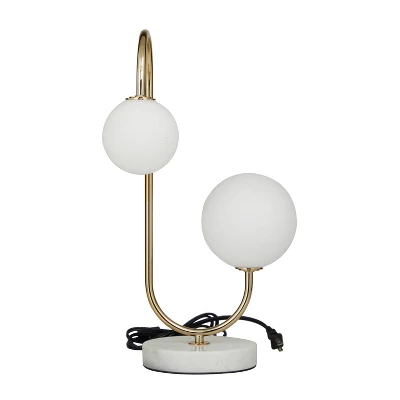 Metal Orb 2 Bulb Table Lamp With Marble Base - Olivia & May - Image 8