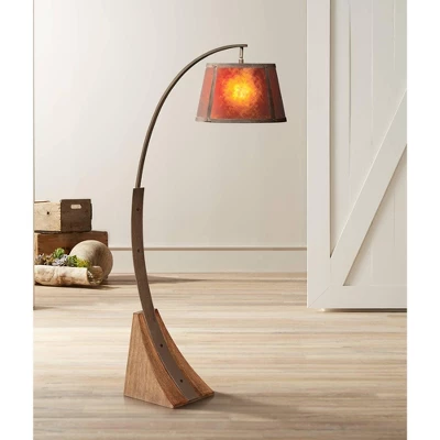 Franklin Iron Works Oak River Rustic Mission Arc Floor Lamp 66 1/2" Tall Dark Rust Wood Amber Mica Drum Shade For Living Room Reading Bedroom Office - Image 5