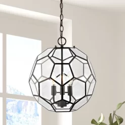 13.5" 3-Light Bee Modern Farmhouse Iron/Glass LED Pendant Oil Rubbed Bronze/Clear - JONATHAN Y